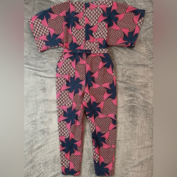 D’Iyanu Pink/Burgundy/Blue African Print Midi Jumpsuit - Picture 2 of 8